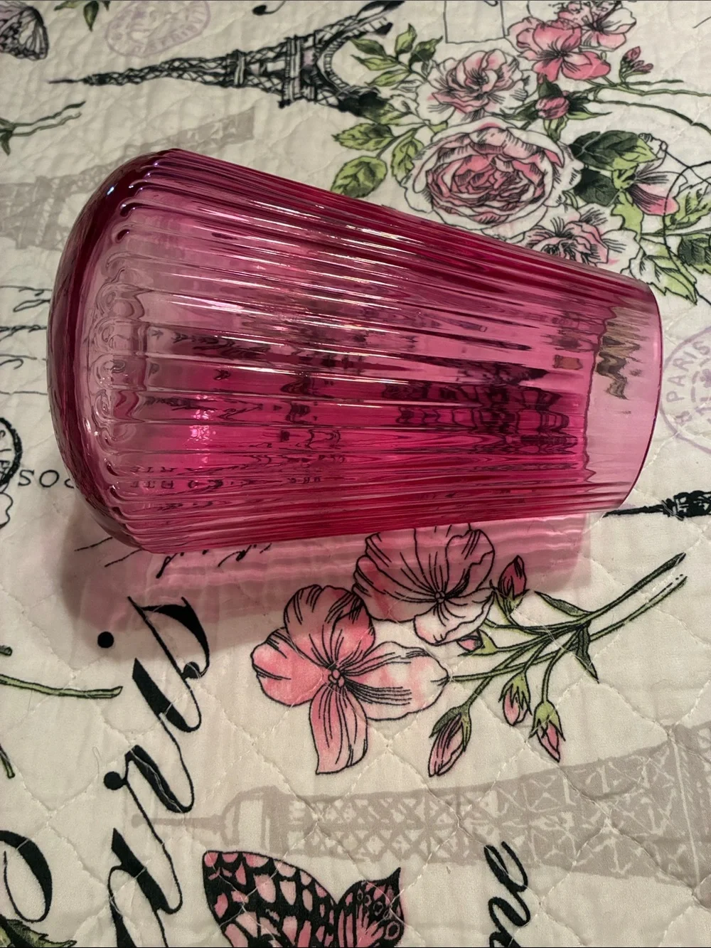 Ribbed Pink Glass Vase - Home Accents